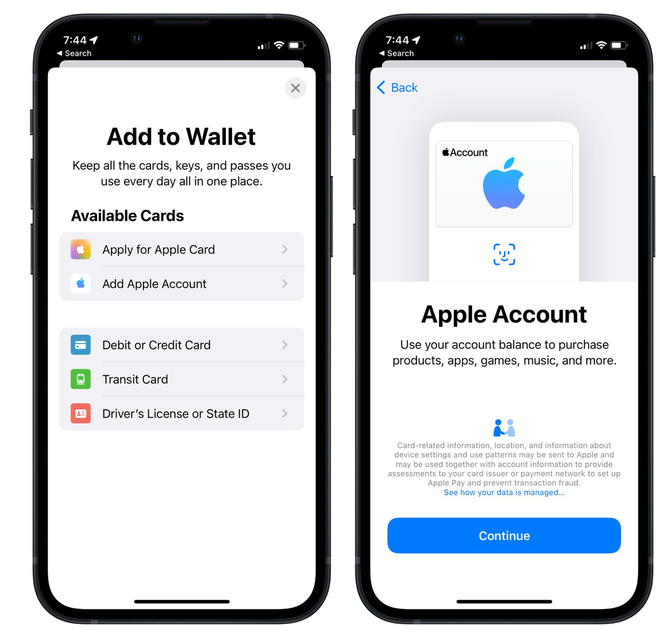 美兰苹果手机维修分享iOS 15.5钱包App如何添加 Apple 账户 