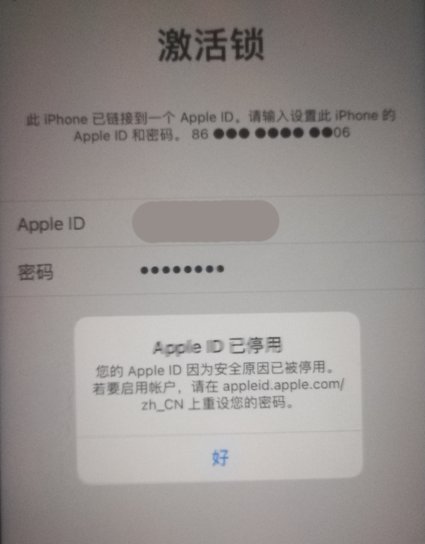 美兰苹果手机维修分享iPhone 12 出现提示“Apple ID 已停用”怎么办 